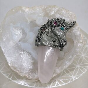 Vintage handmade pewter unicorn stone pendant